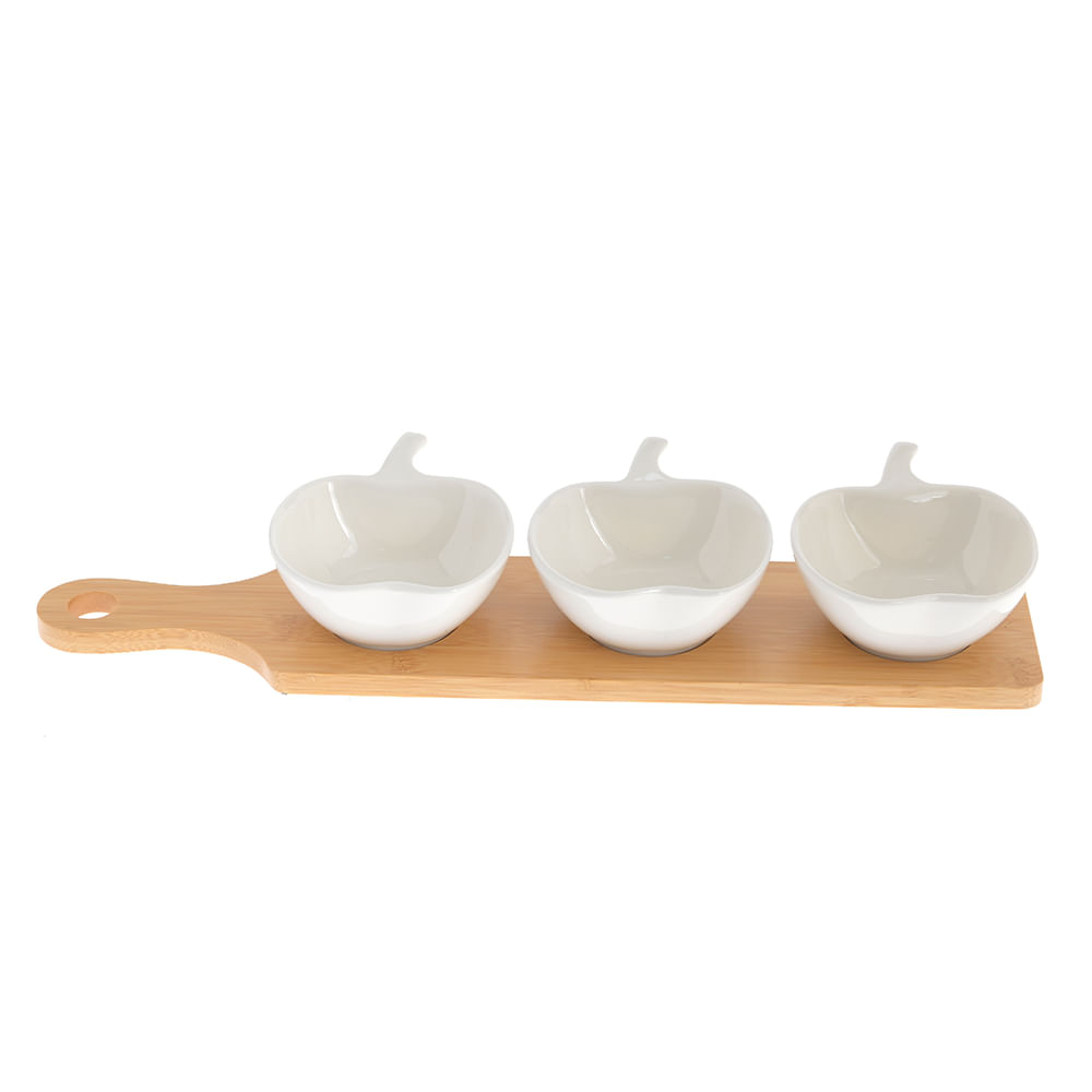 Set pentru aperitive cu 3 boluri si suport cu maner