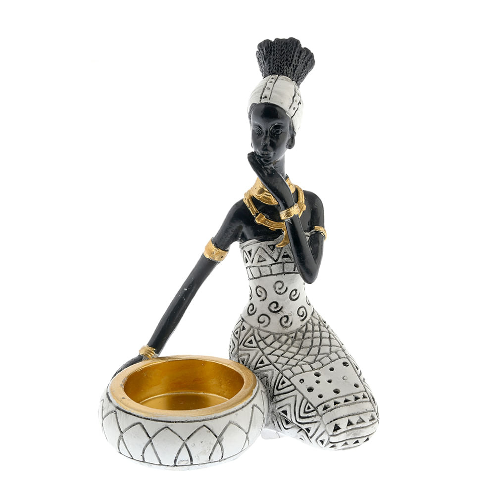 Statueta decorativa femeie africana cu cos rotund auriu