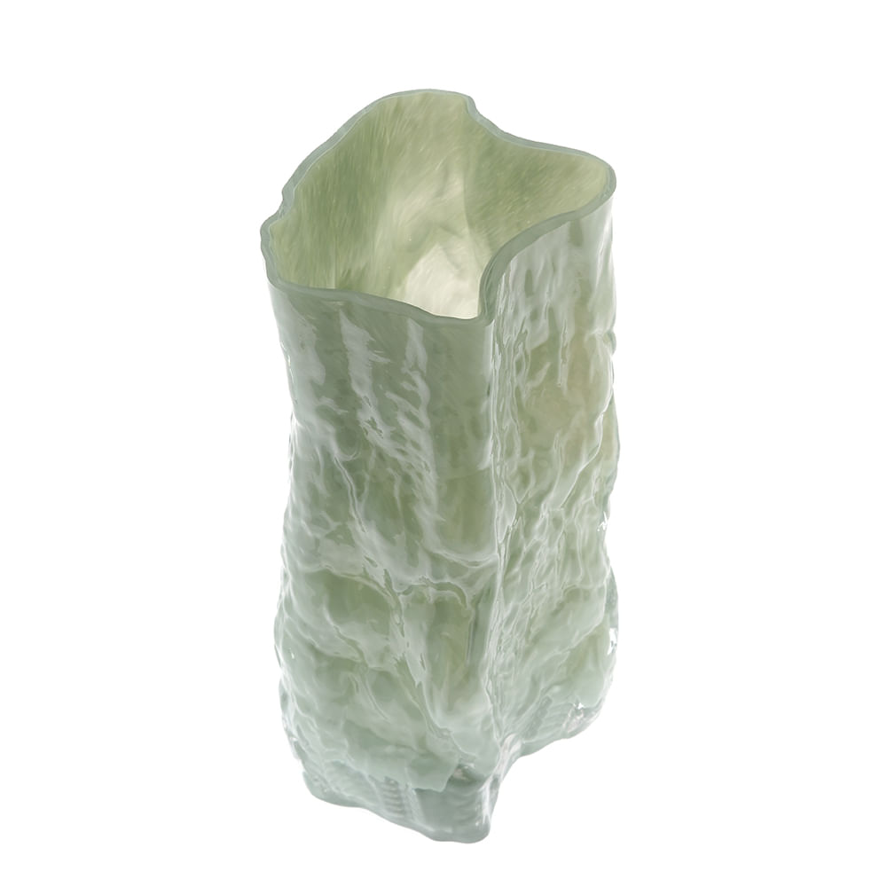 Vaza din sticla verde cu margine ondulata