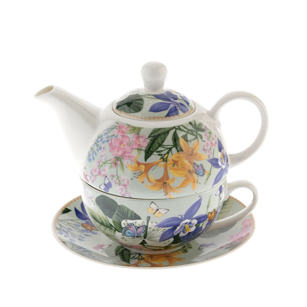 Set ceainic cu ceasca si farfurioara cu flori