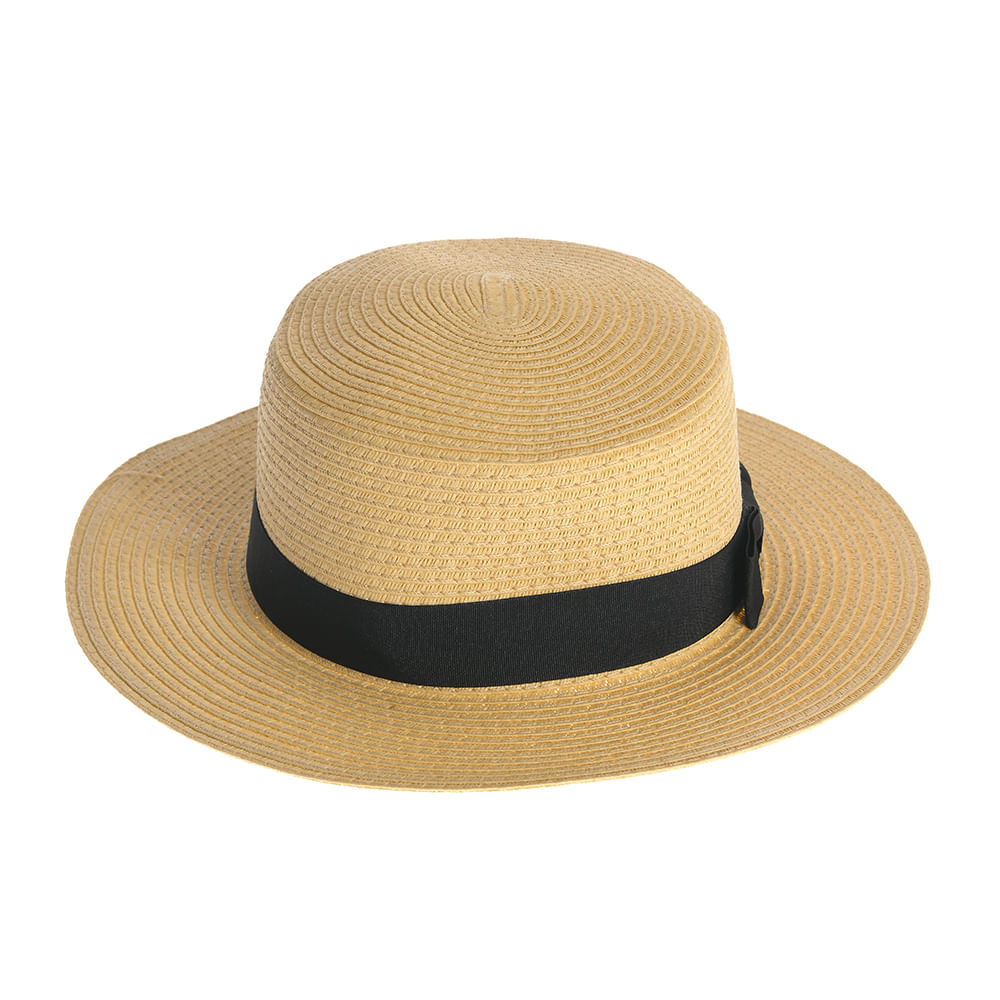 Palarie chic de vara cu funda neagra