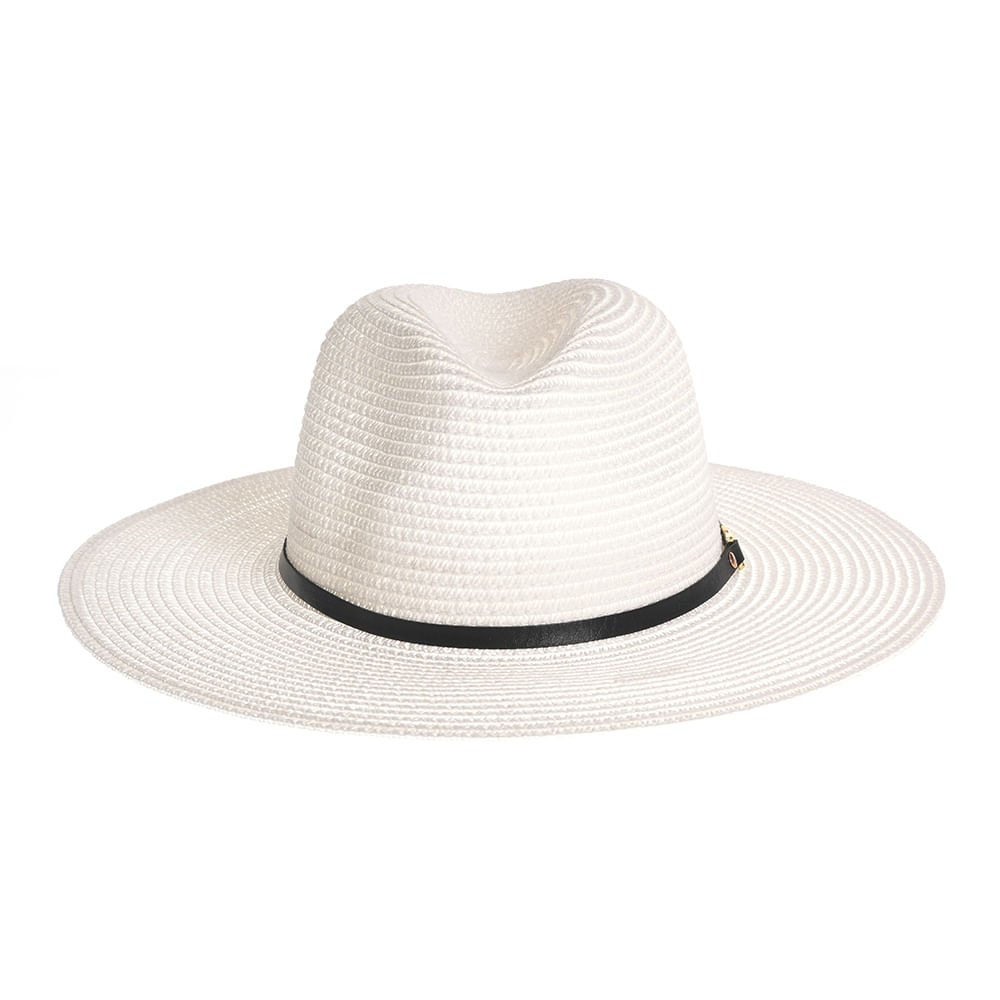 Palarie fedora alba cu accesoriu metalic decorativ
