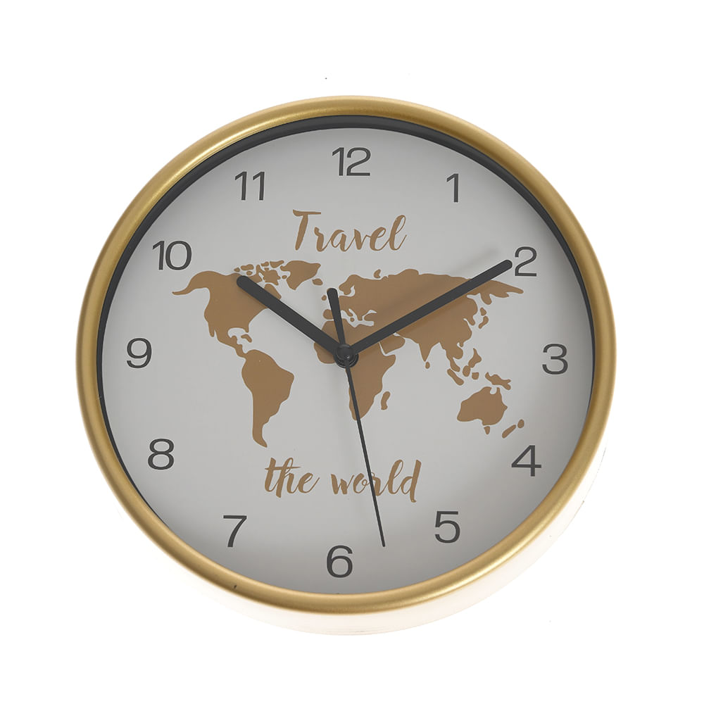 Ceas de perete cu rama aurie Travel The World 20 cm