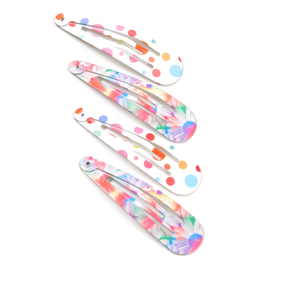 Set 4 agrafe de par cu imprimeu floral si buline