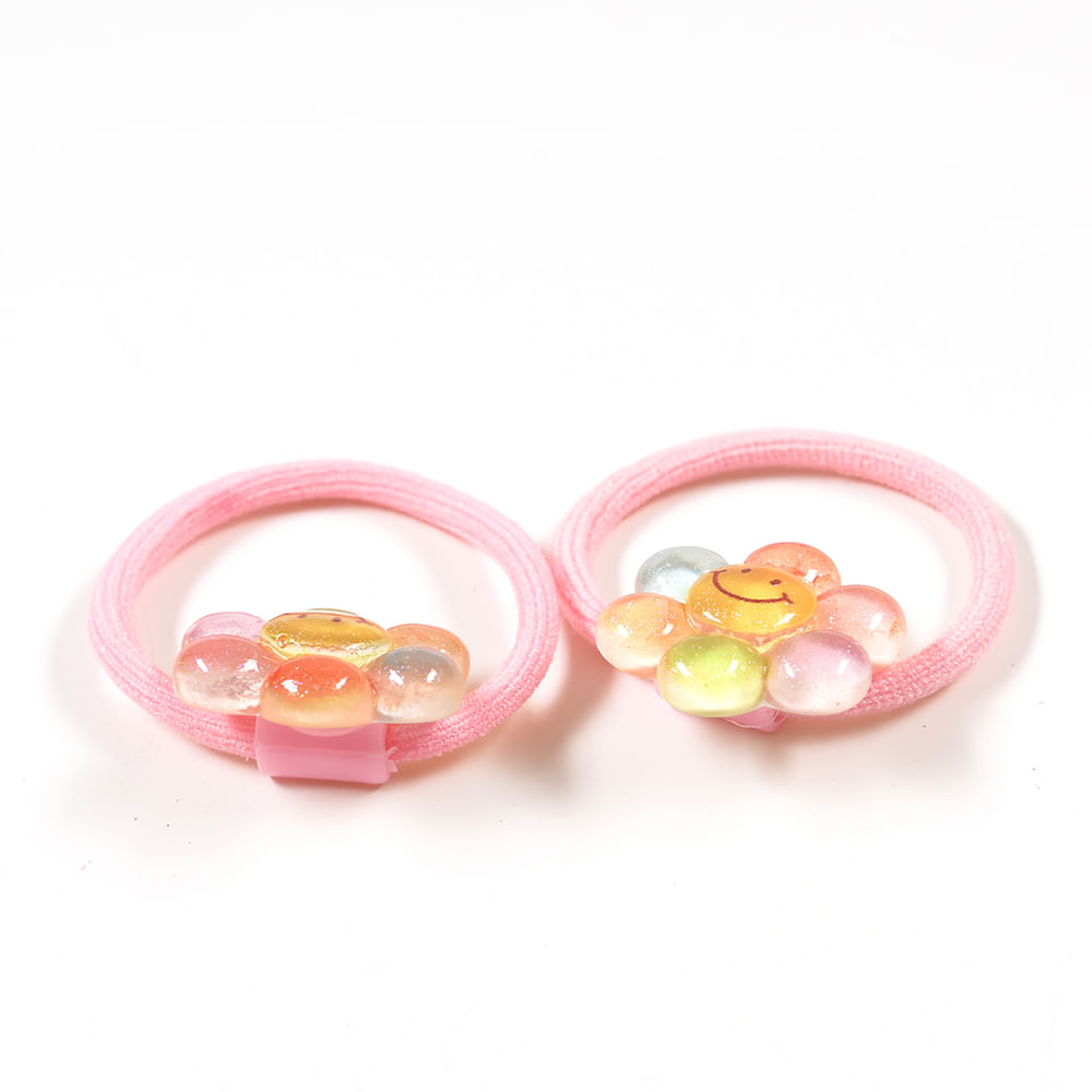Set 2 elastice de par roz cu floare multicolora