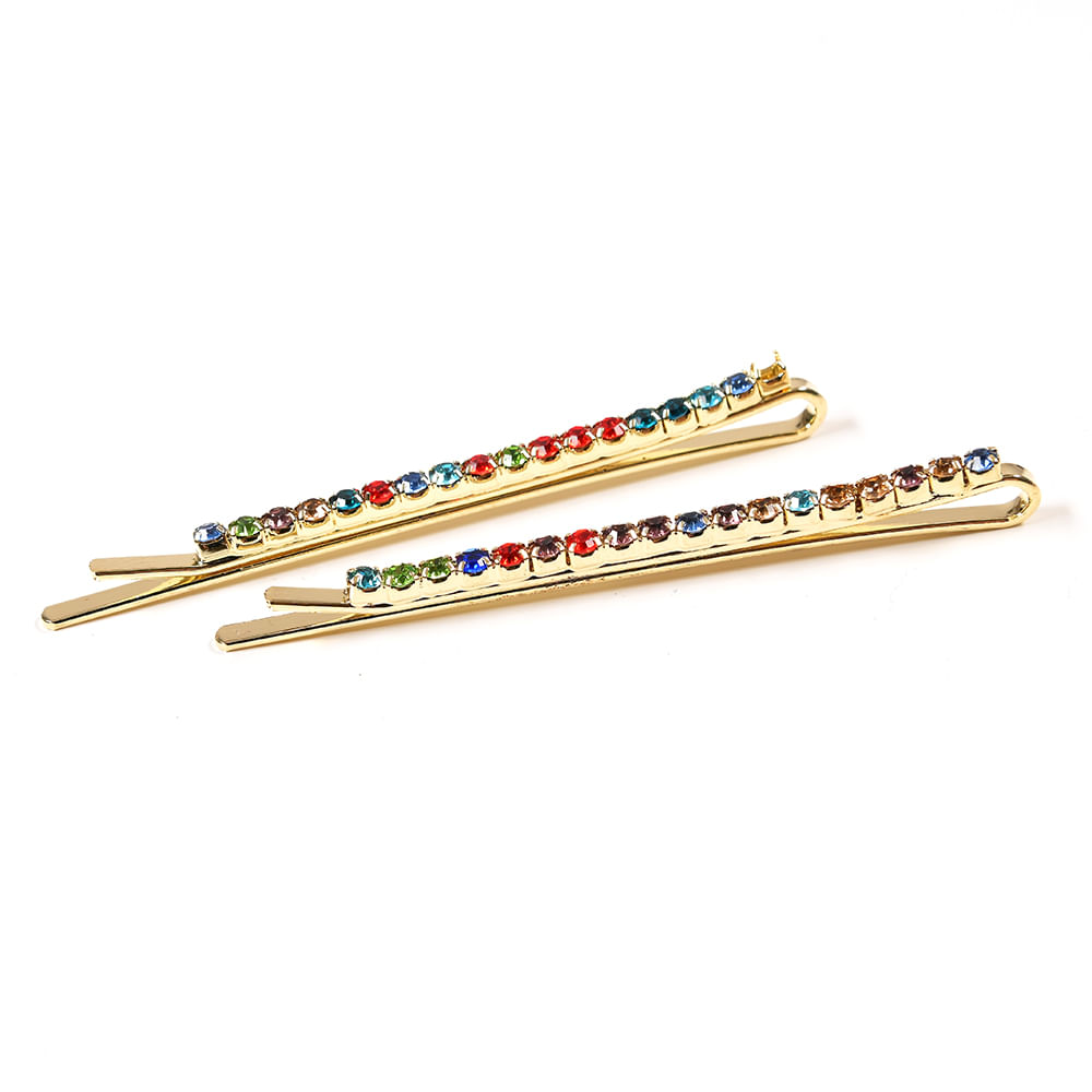Set 2 agrafe aurii cu pietre multicolore