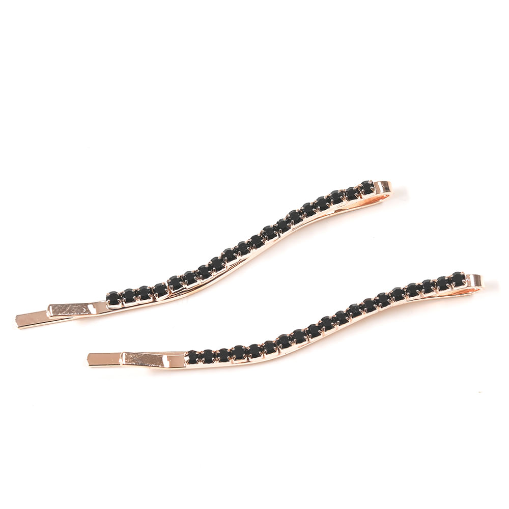 Set 2 agrafe ondulate cu pietre negre