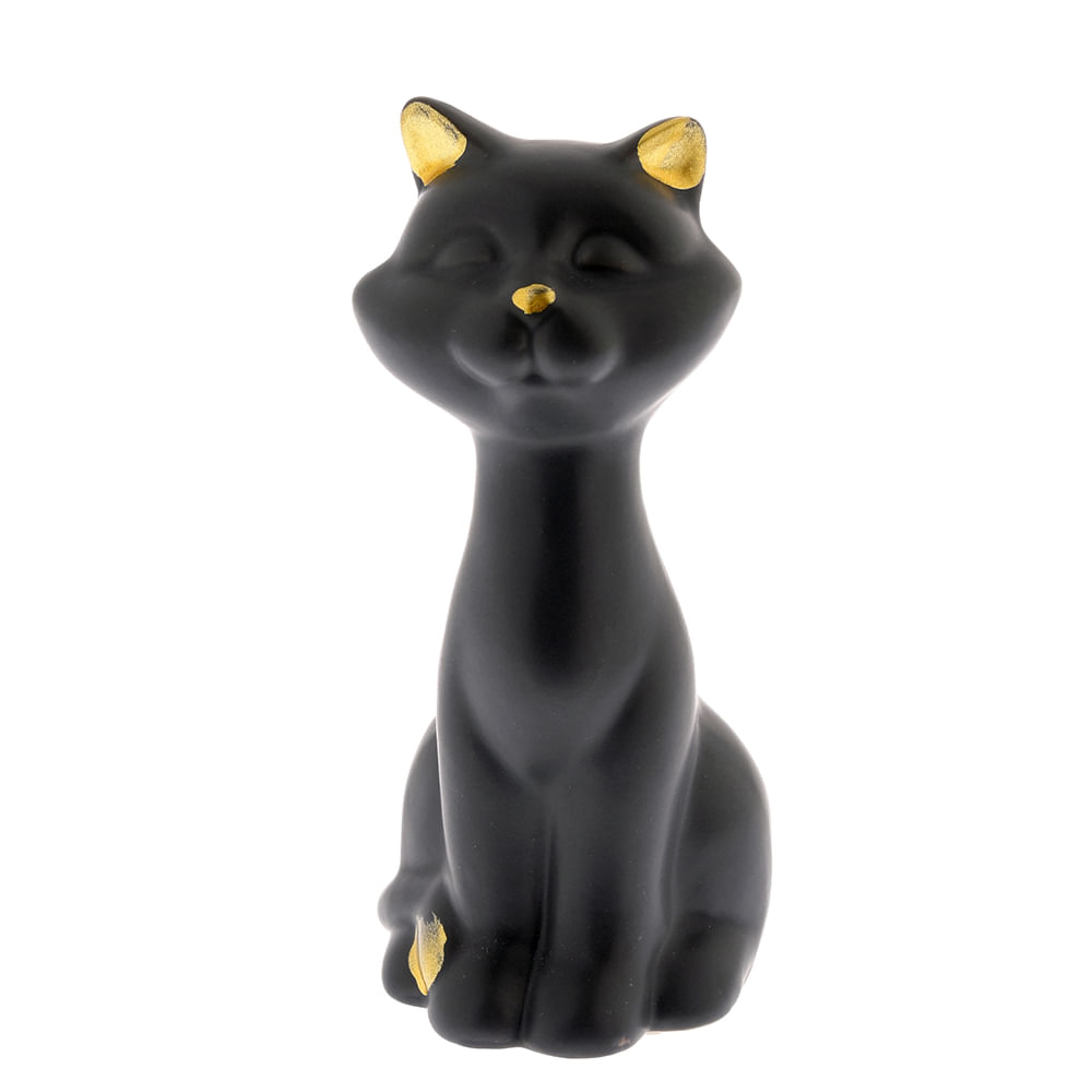 Statueta pisica neagra cu accente aurii
