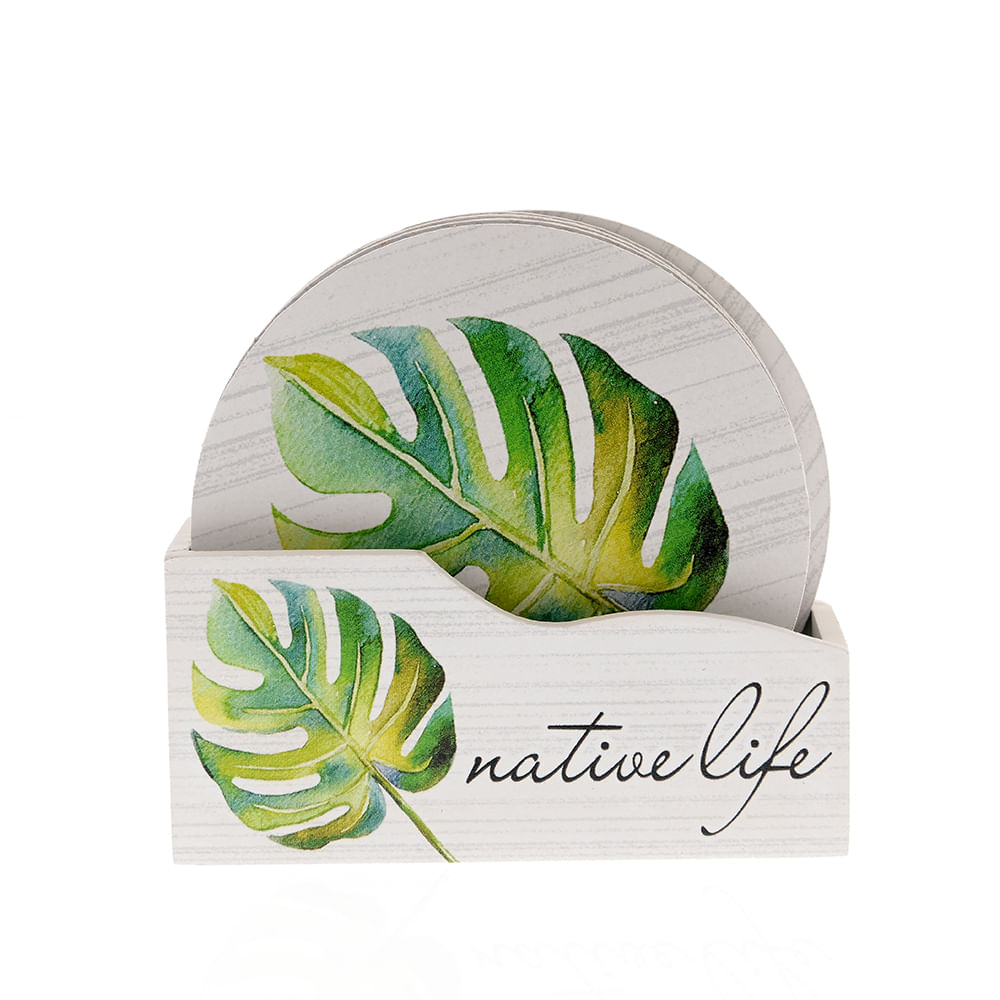Set 4 suporti pentru pahare cu frunze tropicale