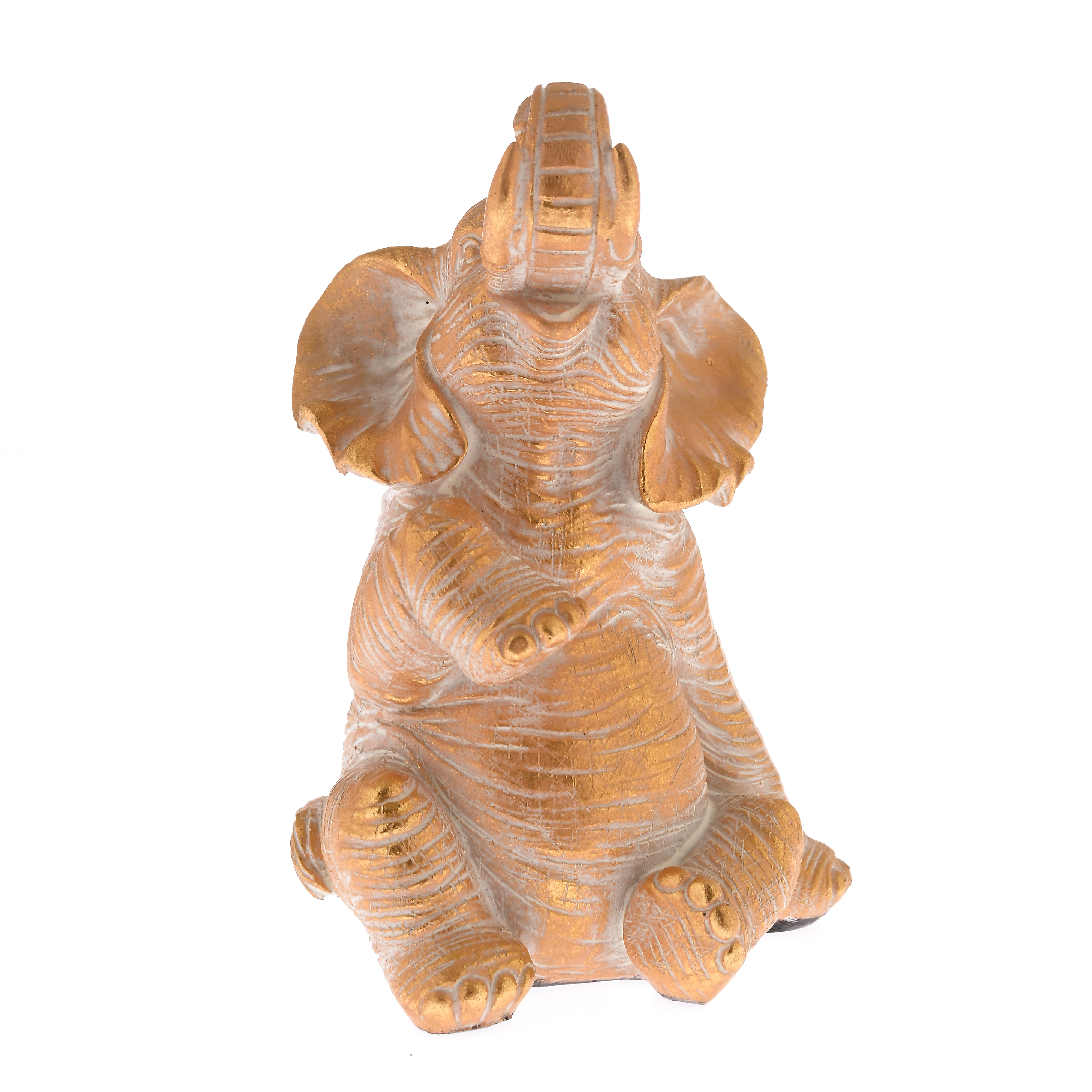 Statueta elefant asezat cu trompa ridicata