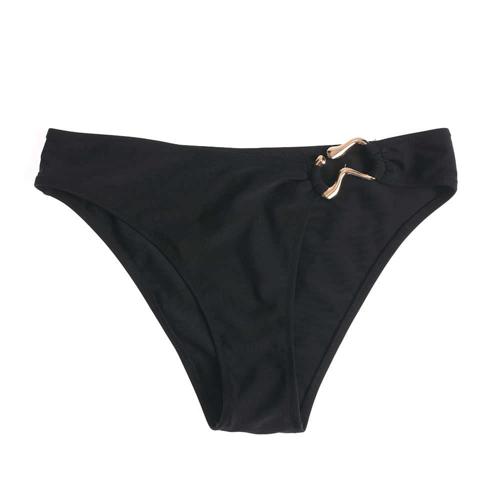 Slip de baie negru cu accesoriu metalic elegant