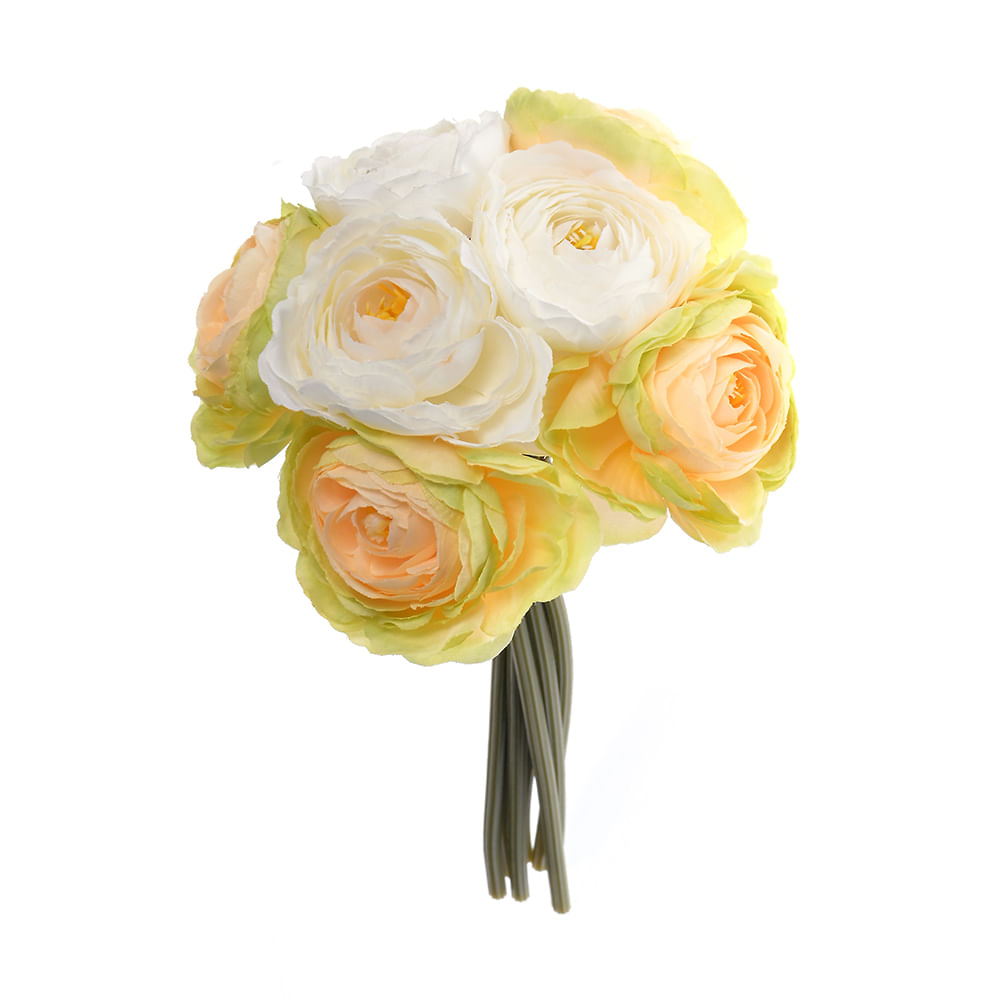 Buchet decorativ cu flori crem si piersica