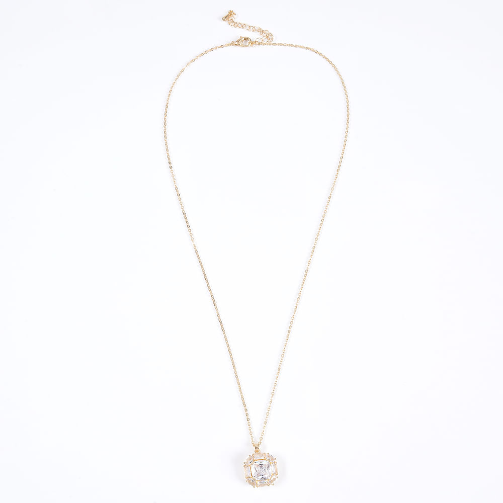Colier auriu elegant cu pandantiv geometric si piatra fatetata