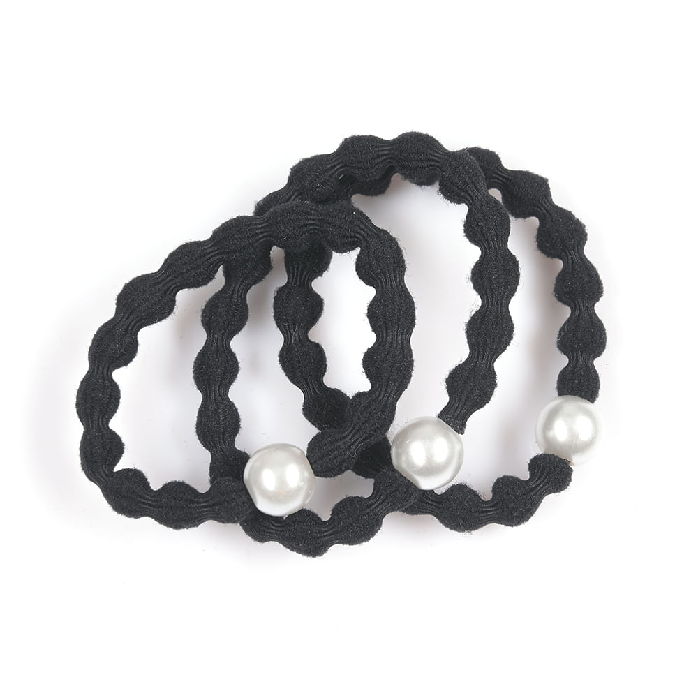 Set 3 elastice de par negre cu perla alba - Imagine 3