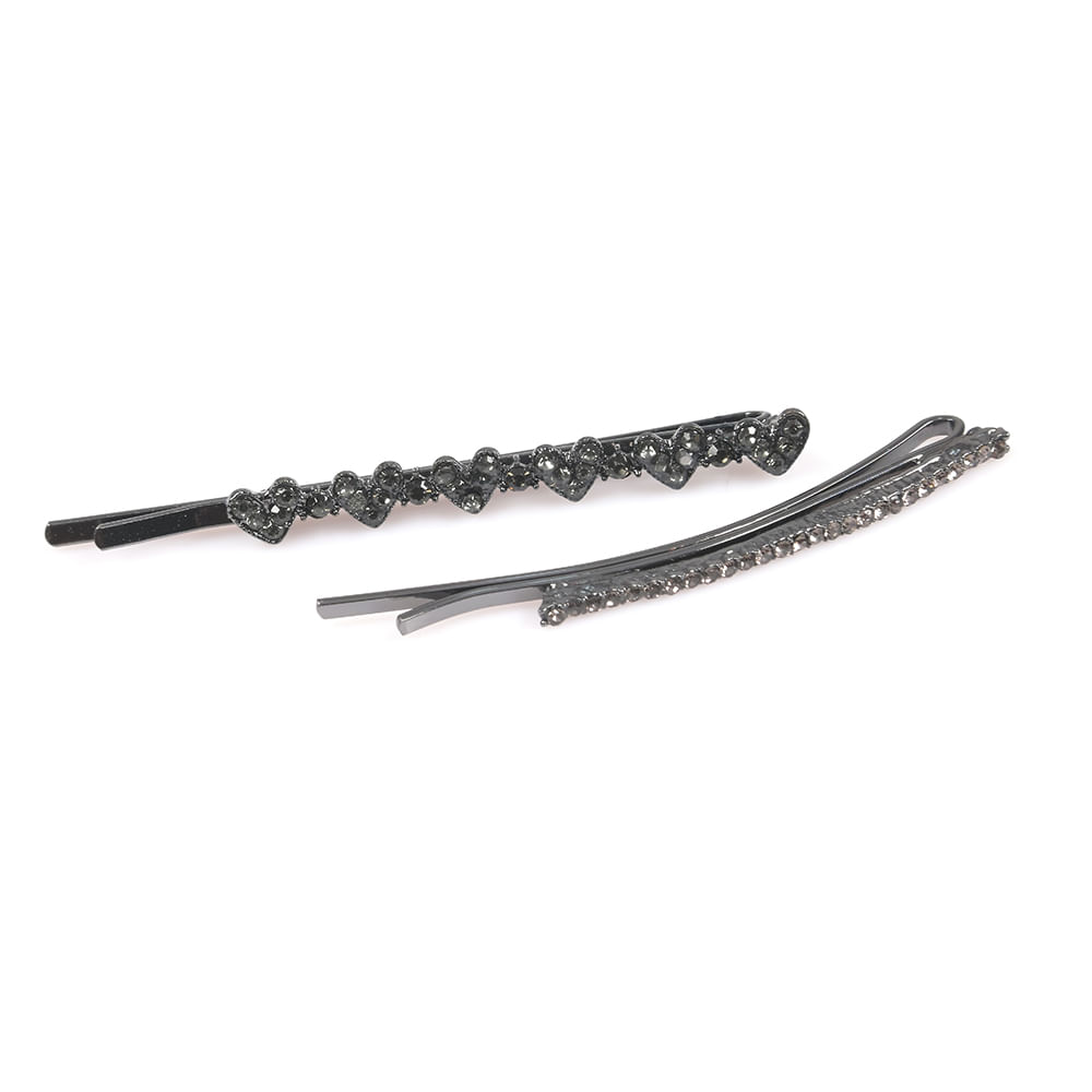 Set 2 agrafe gri cu fundite si pietre decorative