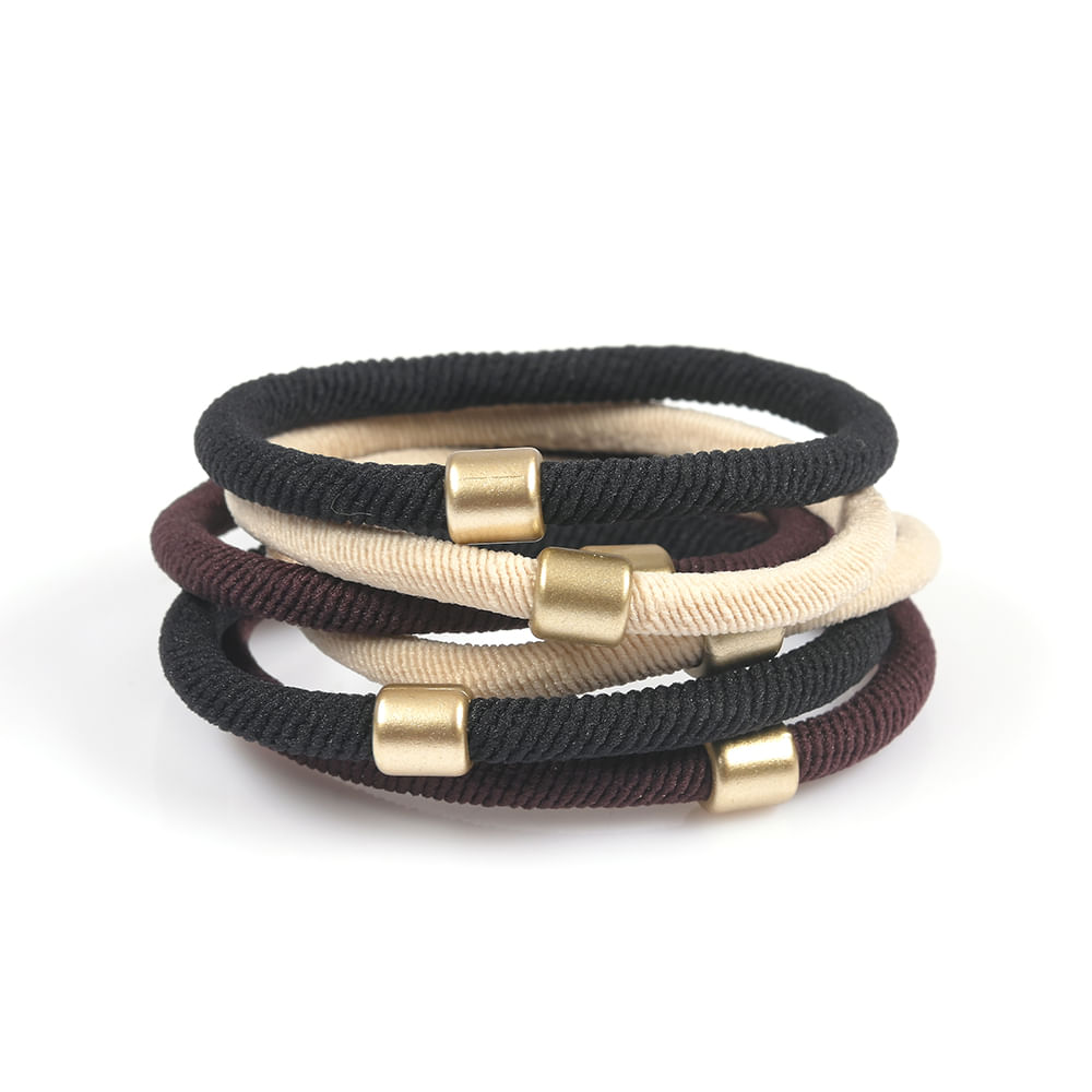 Set 6 elastice de par cu detalii aurii