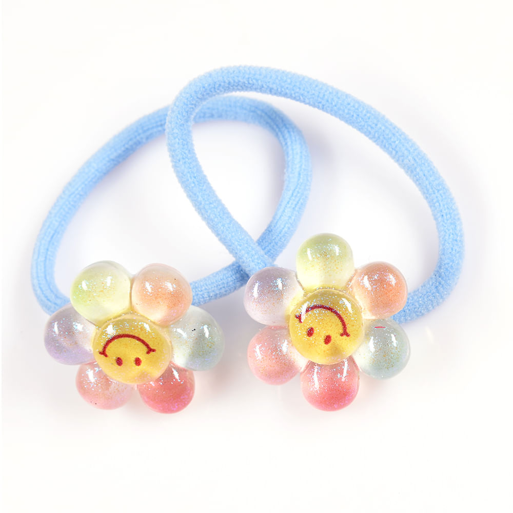 Set 2 elastice de par albastre cu flori multicolore - Imagine 2