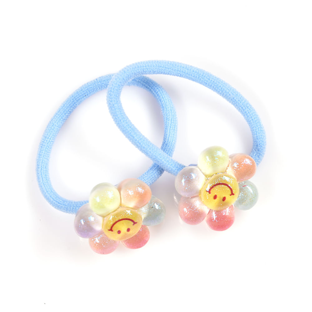Set 2 elastice de par albastre cu flori multicolore - Imagine 3