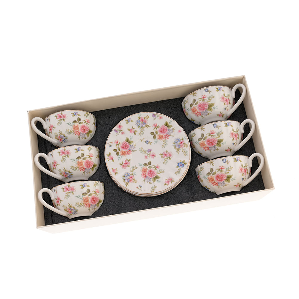 Set 6 cesti cu farfurii si model floral