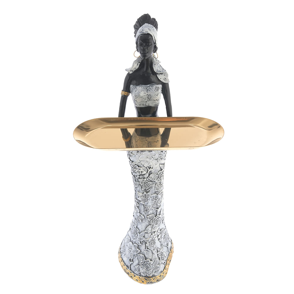 Statueta decorativa Negresa cu tava aurie