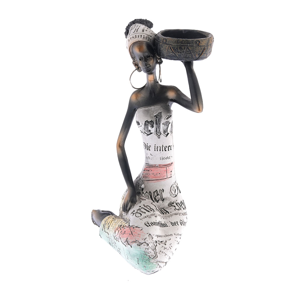 Statueta femeie africana cu vas decorativ