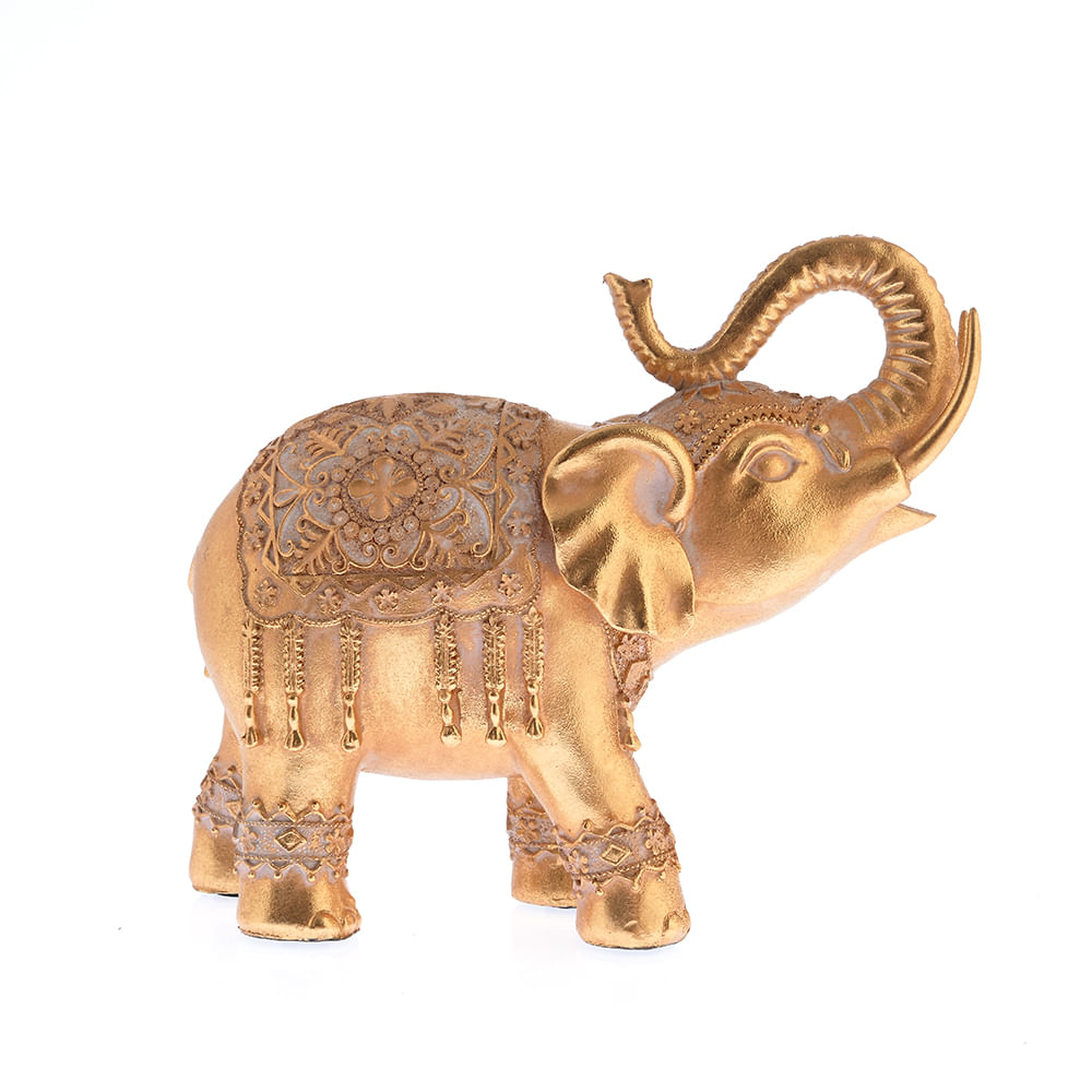 Statueta decorativa elefant cu motive florale aurii