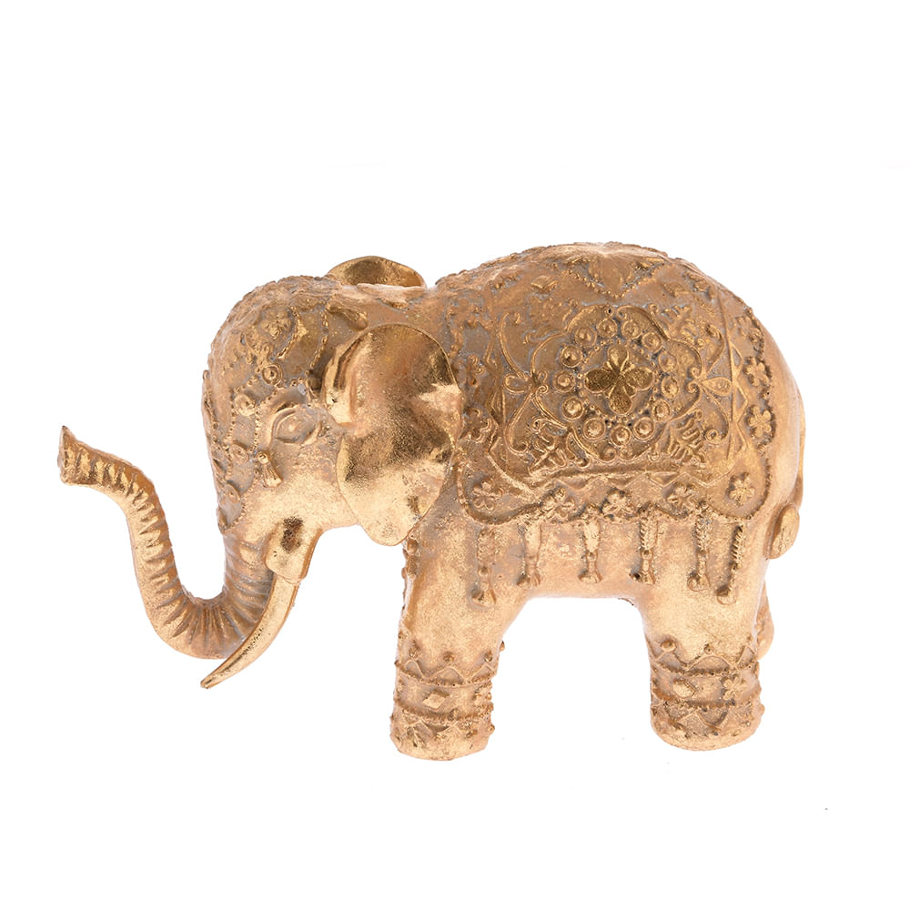 Statueta elefant alungita aurie cu ornamente florale