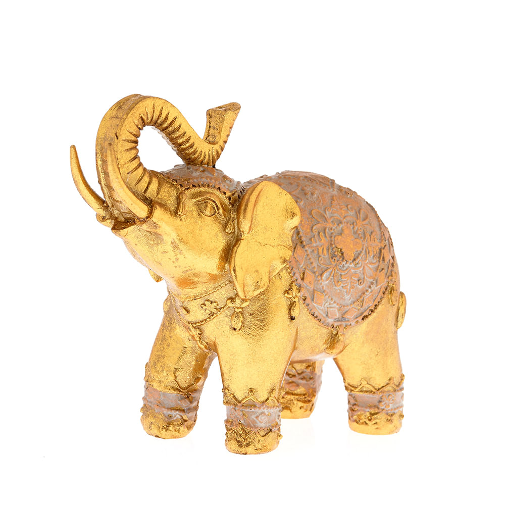 Statueta elefant aurie cu decor reliefat pe spate