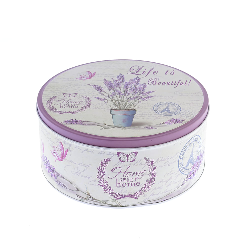 Set 3 cutii de depozitare rotunde cu imprimeu lavanda