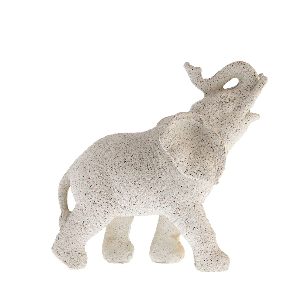 Statueta elefant crem cu puncte colorate si trompa curbata