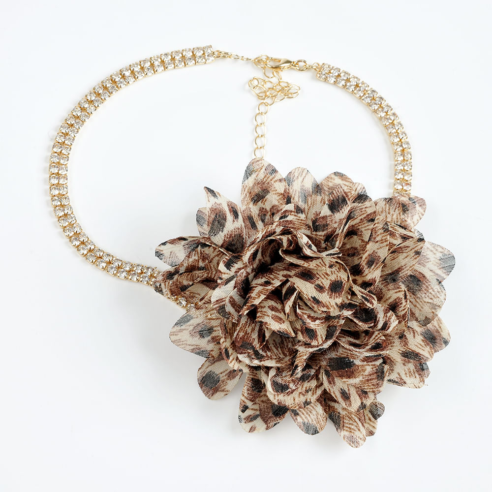 Colier auriu cu floare animal print