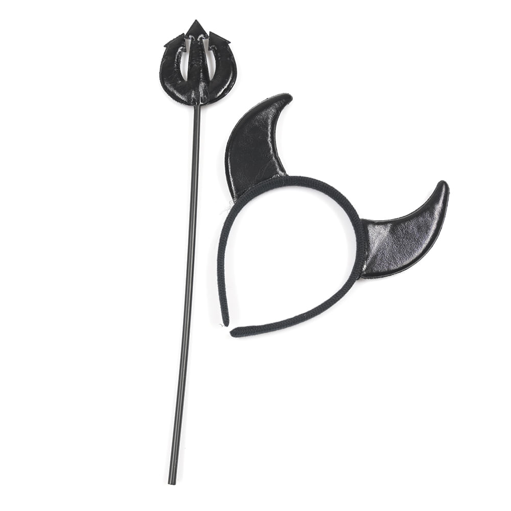 Set Halloween negru cu coarne si trident