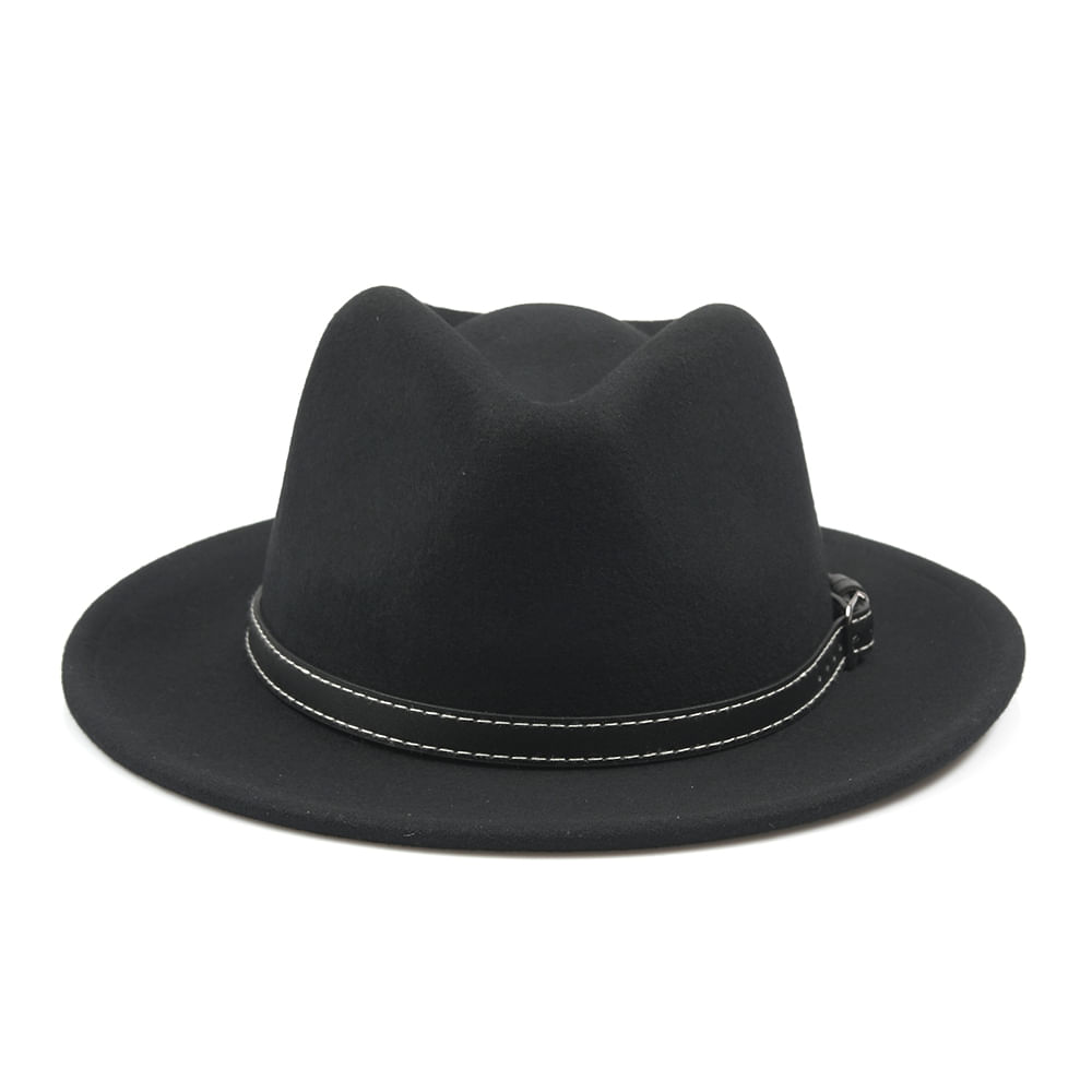 Palarie neagra fedora cu cusaturi albe