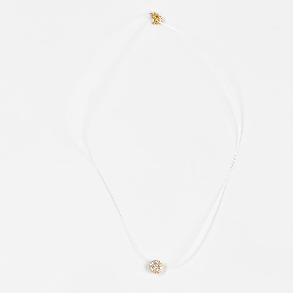 Colier transparent cu pandantiv rotund placat cu aur